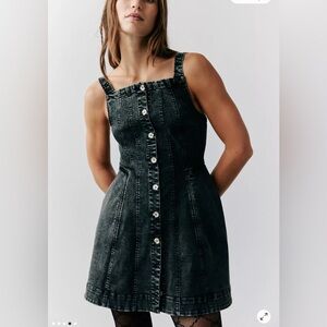 NWT Free People Gimmie More Denim Button Down Mini Dress in Gray Skies Wash